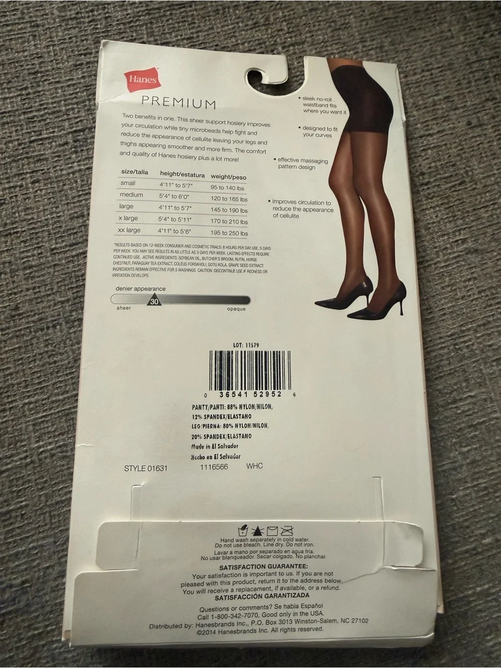 NEW Hanes Premium Sheer Support Anti Cellulite Control Top Pantyhose - Black
